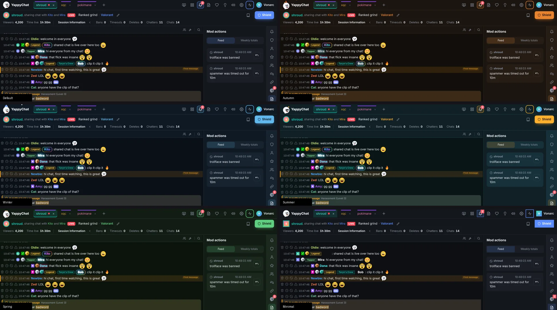 The same chat in Default, Autumn, Winter, Summer, Spring and Minimal.